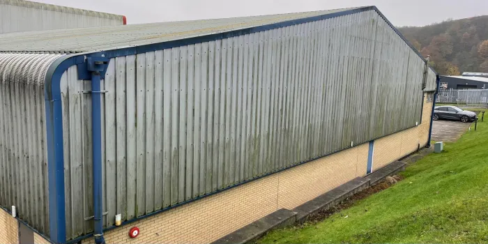Industrial unit cladding before cleaning