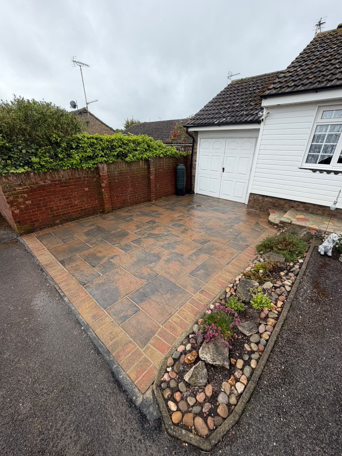 Garage forecourt paving after cleaning